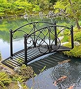 Outsunny 5FT Wooden Garden Bridge with Planters on Safety Railings, Stained Finish Arc Footbridge...