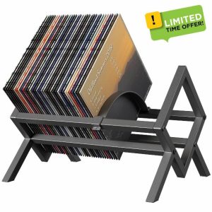 COWISH Record Storage Holder - Metal Record Stand 80-100 LP Storage Vinyl Organizer for Albums Audio Easy to Assemble Black