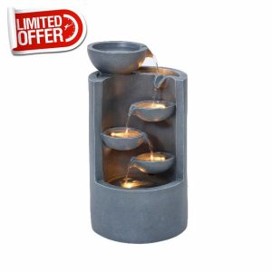 Serenity Four Bowl Cascading Water Feature With LED Lights 57 cm Tall Polyresin Stone-Effect Design Self Contained