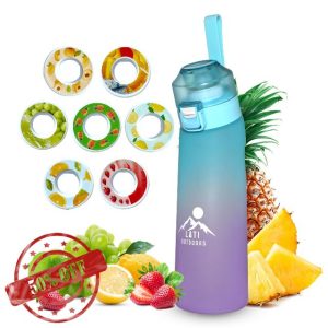 Lati Outdoors Leakproof Air Water Bottle with 7 Flavour Pods - 650ml Starter Up BPA Free Water Bottle with Straw for Kids & Adults