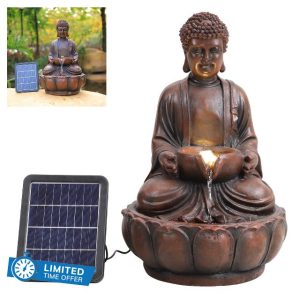 BTGGG Solar Water Feature Outdoor Solar Powered Garden Water Features Solar Water Fountain with Lights Solar Waterfall Decoration for the Garden Outdoor - Solar Buddha Fountai