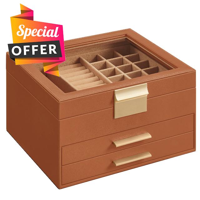 SONGMICS Jewellery Box with Glass Lid
