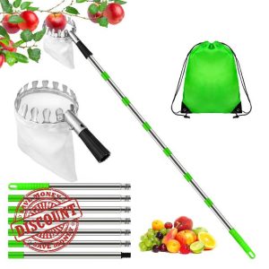 Hysagtek Fruit Picker Apple Picker with Telescopic Handle Fruit Picker Tool 2.8 Meter Long Fruit Picker Tool with Telescopic Pole and Storage Bag Fruit Grabber for Cherry Berry Orange Lemon Pea