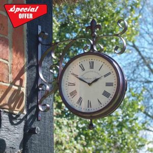 mysmartbuy.com Marylebone Station Wall Mounted Quartz Clock & Thermometer – Battery Powered Weatherproof Double-Sided Indoor Outdoor Home Garden Decoration – Copper
