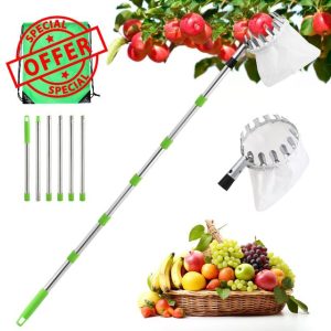 seOSTO Fruit Picker Apple Picker 6 Sections Fruit Harvester 2.6M Long Fruit Picking Tool with Fabric Bag Holder