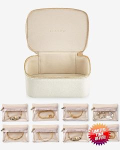 Vlando Small Jewellery Box Organizer Travel Jewelry Storage with 8 Velvet Jewellery Zipper Pockets