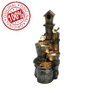 Serenity Bird House Water Feature: Cascading Tranquillity with 12 LED Illumination 89cm Tall 10m Cable- Self-Contained Garden Oasis Polyresin Construction 11kgs