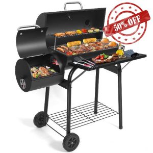 Charcoal BBQ Grill With Offset Smoker: Large Oil Drum Barbecue Barrel Grill For Outdoor Garde