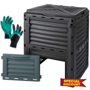 Vencier Eco-Friendly Garden Composter Bin with Gloves - 300 Litre Plastic Composting Waste Box for Recycling