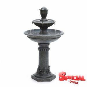 Serenity Two Tier Cascading Water Fountain Water Feature Traditional Pedestal Classic Design Self-Contained Polyresin Construction 96cm Height