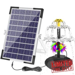 YOUNICE 6W Solar Fountain Pump DIY Bird Bath Fountains with 12 LED Lights & 9 Nozzles Solar Powered Water Fountain with 1500mAh Battery for Bird Bath Garden Pond