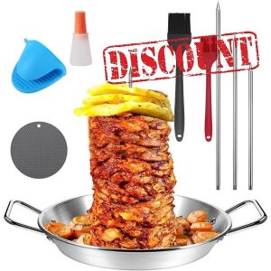 Stainless Steel Gyro Pan with Vertical Skewer for Oven Cooking Durable 304 Stainless Steel Plate for Gyro Dishes (9in)