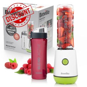 Breville Blend Active Personal Blender & Smoothie Maker | 350W | 2 Portable Blend Active Bottles (600ml) | Leak Proof Lids | White & Green [VBL246]