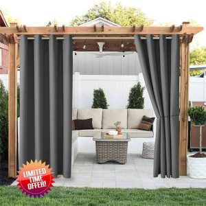 RCLONGEU Outdoor Curtains with Eyelets Patio Curtains Weatherproof Curtains Opaque Balcony Curtain Sun Protection Outdoor Curtains for Gazebo & Gazebo