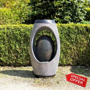 Primrose H75.5cm Nazare Oval Water Feature With Lights Outdoor Garden Fountai