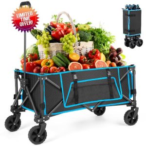 Folding Camping Trolley - Festival Trolley on Wheels Morpilot Portable Foldable Wagon 150lbs Beach Cart Picnic Transporter for Outdoor Shopping Sports Fishing Garden (Black)