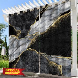 Hiseng Outdoor Curtains for Patio Waterproof 2 Panels Marble Printed Blackout Thermal Insulated Eyelets Pergola Outdoor Curtains Privacy Gazebo Curtains for Porch