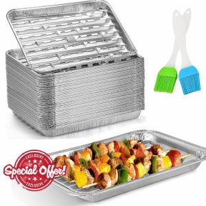 CHAMSUREUK [30-Pack] Disposable Barbecue Tray 34 x 23 x 2.8cm Aluminum Foil Perforated Grill Containers Aluminum Foil Pans Barbecue Grilling Trays Baking Plate with Holes for Grilling