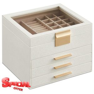SONGMICS Jewellery Box with Glass Lid