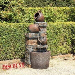 Primrose H75.5cm Evora Cascading Tiered Bowls Water Feature With Lights Outdoor Garden Fountai