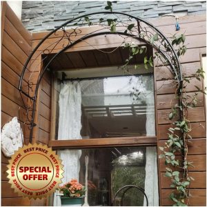Garden Arch Trellis for Climbing Plants Rose Vines Wall Mounted Semi-Circular Rose Arch Metal Garden Arbour Pergola Archway for Window Doors Entrances