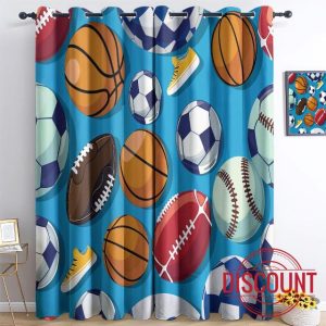 Thermal Curtains Sports Football & Basketball Gray Blackout Curtains for Bedroom and Living Room