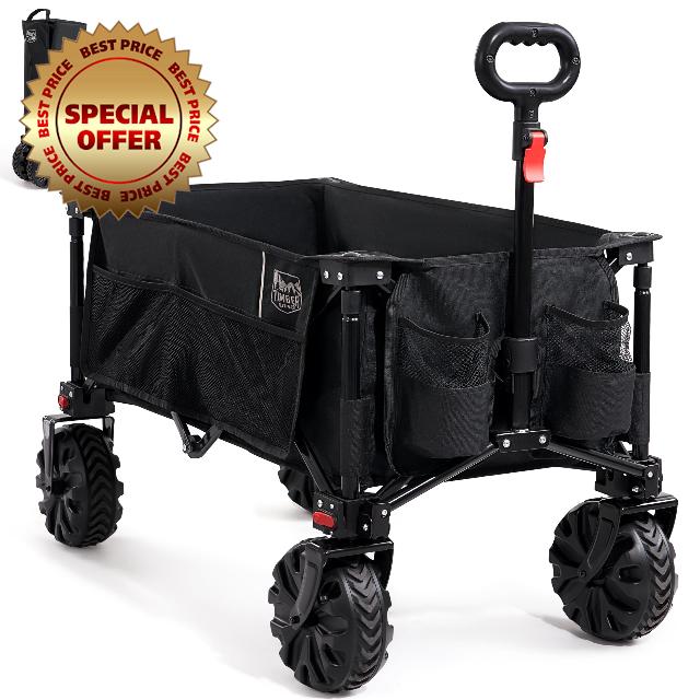 TIMBER RIDGE Festival Trolley Detachable Big Wheels 100kg Capacity Collapsible Folding Wagon for Camping Beach Garden Picnic Shopping