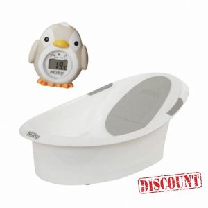 Nuby Bathtime Bundle - Newborn Baby Bath & Digital Thermometer - Anti-Slip | Soft Headrest | BPA Free | Suitbale from Birth