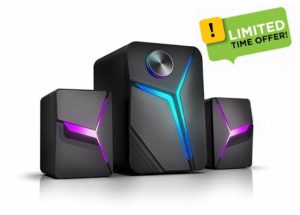 TONE JOY - PC Speakers Gaming with Subwoofe - USB Powered 3.5mm Aux Gaming Speakers with Colorful LED Light for Computer