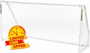 Jack Stonehouse All Weather UPVC Strike Football Goal 8 x 6Ft Football Goals for kids Easy Assembly Push Button Integrated Locking System Football Net Posts For Garde