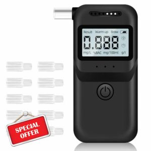 Alcohol Breathalyser Tester with semiconductor sensors - Alcohol Checker with 10Pcs Mouthpieces and Infrared Laser lamp