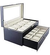 Watch Box Display Storage Case: Men Watches Boxes Organiser 12 Slots Black PU Leather Jewellery H...