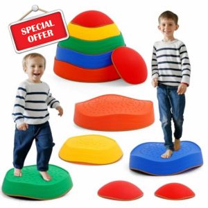 Kids Balance Stepping Stone 6PCS Non-Slip River Stones Stackable Balance Blocks Toy Indoor Outdoor Play Equipment Balance Beam Game for Obstacle Course Sensory Play for Boys and Girls
