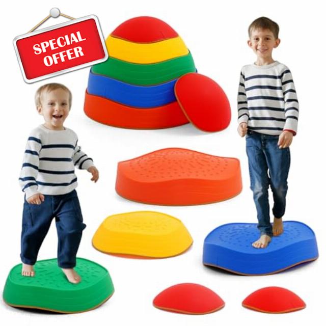Kids Balance Stepping Stone 6PCS Non-Slip River Stones Stackable Balance Blocks Toy Indoor Outdoor Play Equipment Balance Beam Game for Obstacle Course Sensory Play for Boys and Girls