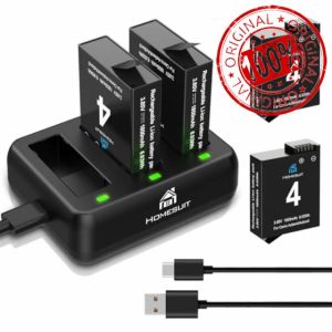 Homesuit DJI Osmo Action 4/3 Battery 1800mAh and 3 Slots LED Charger Kit for DJI Osmo Action 4 / Osmo Action 3 (2-Pack)