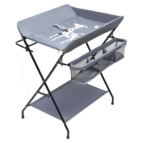 JUDEMII 4-in-1 Changing Table Baby Mobile Changing Unit for Children Portable Folding Adjustable Changing Tables Newborn Care Baby Furniture Dark Grey Applicable Baby Age Less Than 12 Months