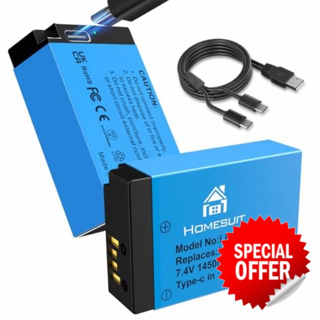 Homesuit LP-E17 Battery 1450mAh and 2 in 1 USB-C Charging Cable for Canon EOS R10/R50/RP/R8