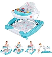 GYMAX Baby Walker, 6 in 1 Foldable Toddler Push Along Walker with Wheels, Music Tray, Lights and ...