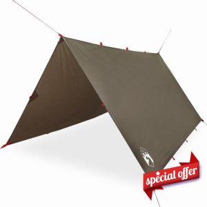 idaXL Camping Tarp - Brown 306x306 cm - Waterproof Taffeta Fabric - Wind Resistant - Portable Ground Sheet - Outdoor Shelte