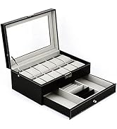 Watch Box Drawer Jewelry Case: Leather Watches Organiser with Tray & Lock - Large Wrist Watch Sto...
