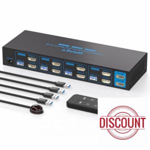 AILVLVNG 4K60Hz Dual Monitor HDMI KVM Switch 4 PC USB 3.0 KVM Switches HDMI for 4 Computers Share 2 Monitor and 4 USB 3.0 Port Includes DC12V Adapter and 4 USB 3.0 Cables