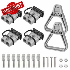 eSynic 4Pcs Battery Connector for 175Amp Anderson Connector Kit 175A Quick Connect Plug 600V Jumper Cables Connector with Handle and Anderson Plug Cover for Camper Car Recovery Winch Trailer (Grey)