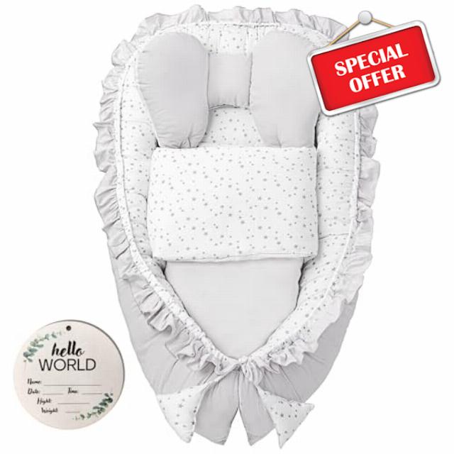 Baby Cocoon Sleeping Nest with Double Sided Lounger Bed Accessories for Babies Soft Baby Pod Sleeping Nest Travel Cot 100% Cotton Newborn Essentials Perfect for Girls and Boys and for Baby Showe