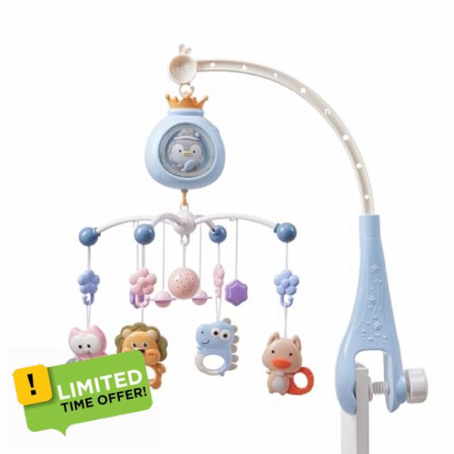 Warmiehomy Baby Cot Mobile with Light and Music Baby Crib Musical Mobile for Baby Cot with Penguin Projection Timing Function Remote Control Nursery Mobiles for Babies 0-12 Months