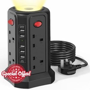 Tower Extension Lead with USB Slots and Night Light