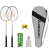 Kawasaki Badminton Racket Set of 2, Lightweight Graphite Shaft Carbon Alloy Frame Badminton Racke...