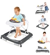GYMAX Baby Walker, 4 in 1 Foldable Toddler Push Along Walker with Wheels, Music Tray, Lights and ...