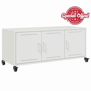 idaXL TV Cabinet Stand Unit/Media HiFi Console - White Steel