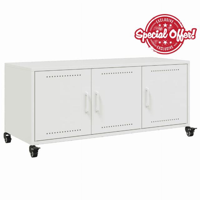 idaXL TV Cabinet Stand Unit/Media HiFi Console - White Steel