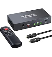 LiNKFOR Digital Optical Audio Switcher 4x1 SPDIF Toslink Switch Box 4 Ports Optical Switch with I...